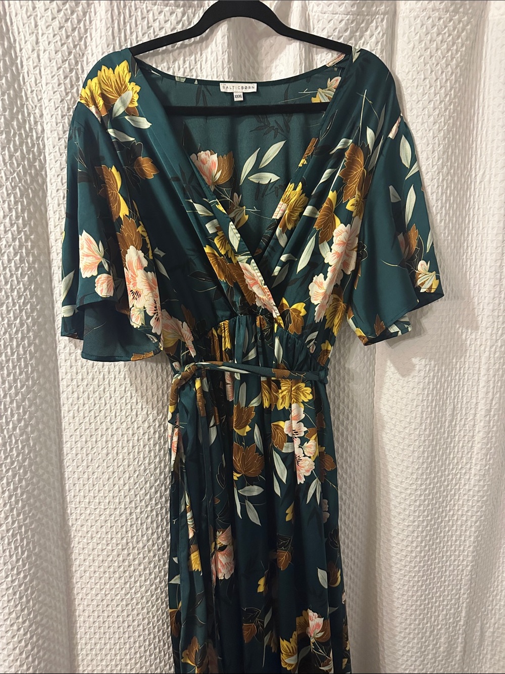 Ralph Lauren Teal Floral Wrap Maxi Dress